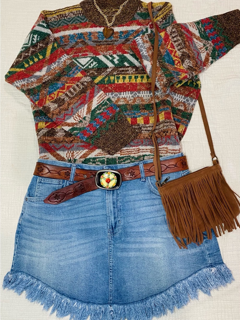 Wool Italian Made Gorgeous Multicolor Crewneck Sweater 25”ptp 30”L